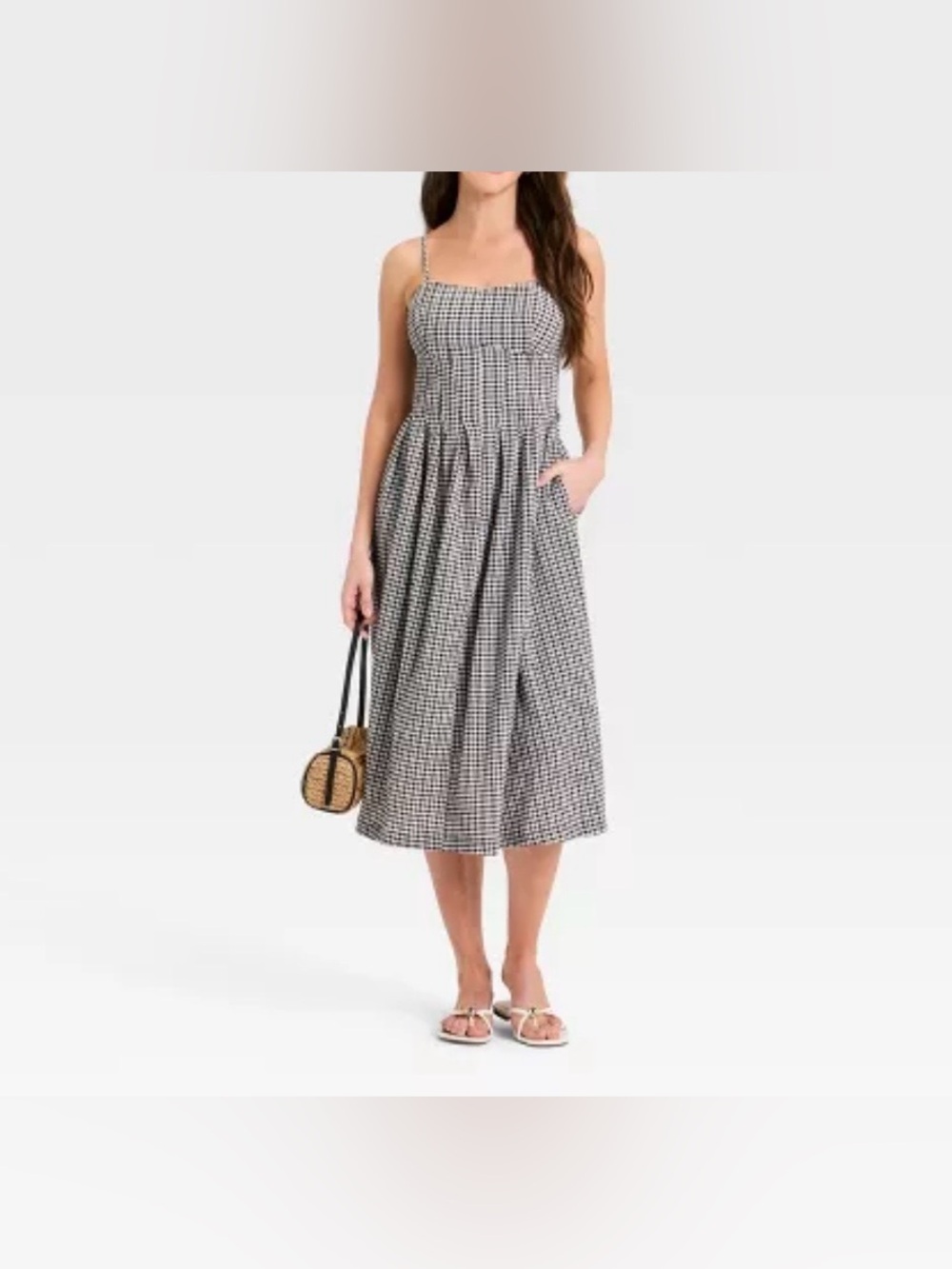 A New Day Black Gingham Textured Corset Midi Dress NWOT